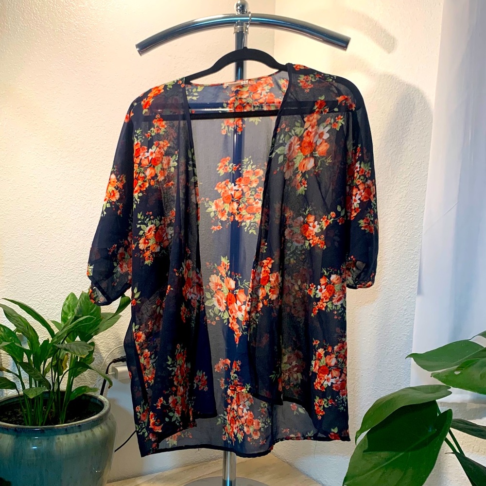 Floral Print Kimono Sleeve Coverup